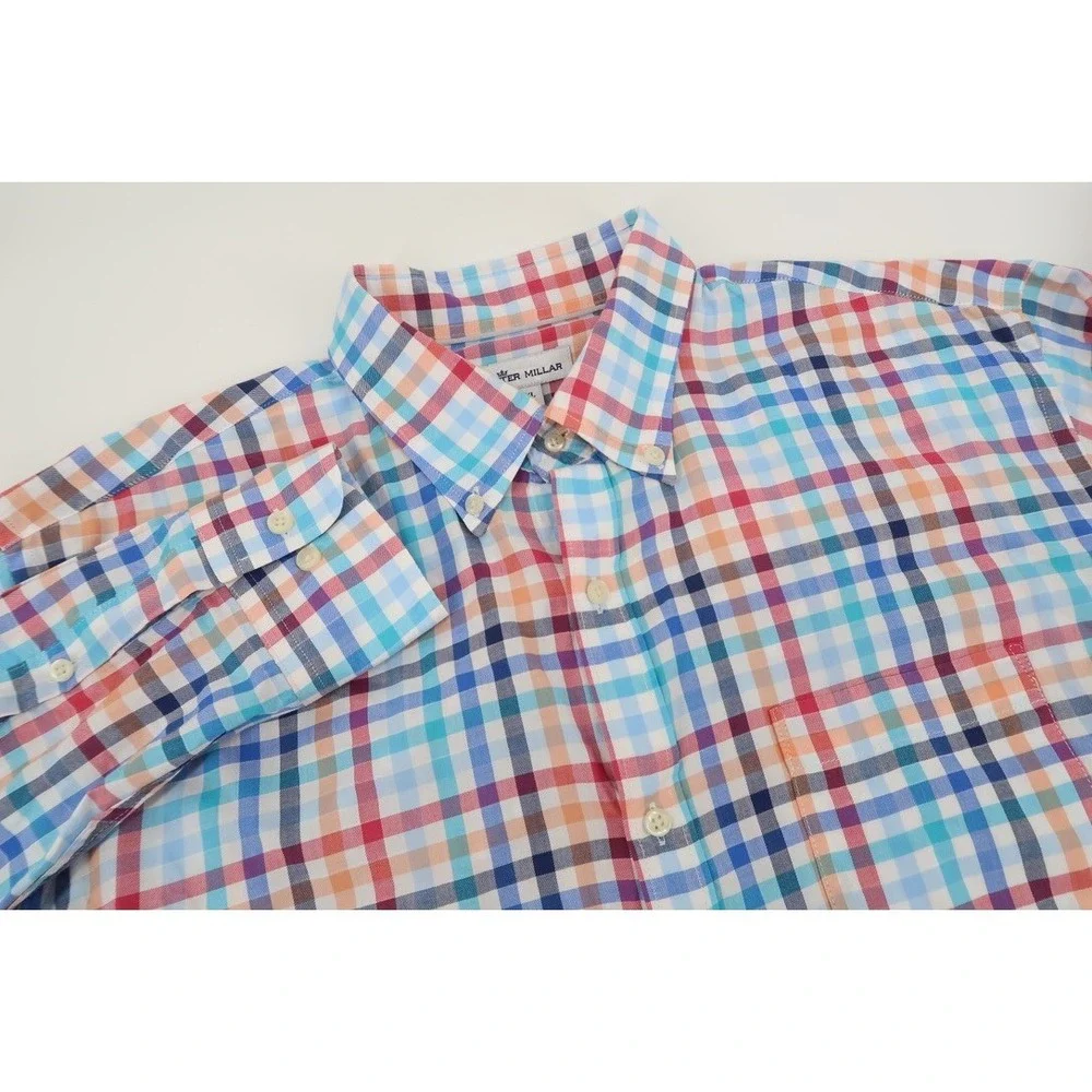 Peter Millar Seaside Shirt Men's XL Button Down Long Sleeve Plaid Tattersall